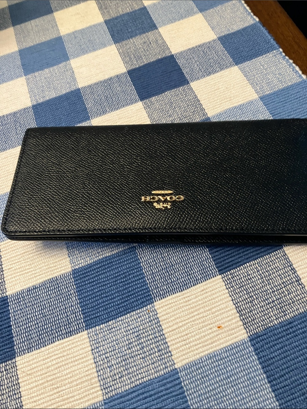 Coach Black Leather Long Card & Key Holder with Gold Logo
